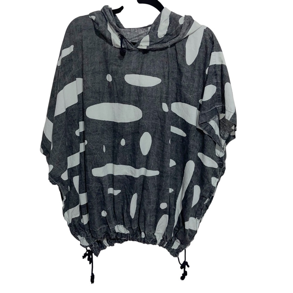 UZI NYC Top Womens One Size Cotton Oversized Hoodie Abtract Artsy Lagenlook Boho